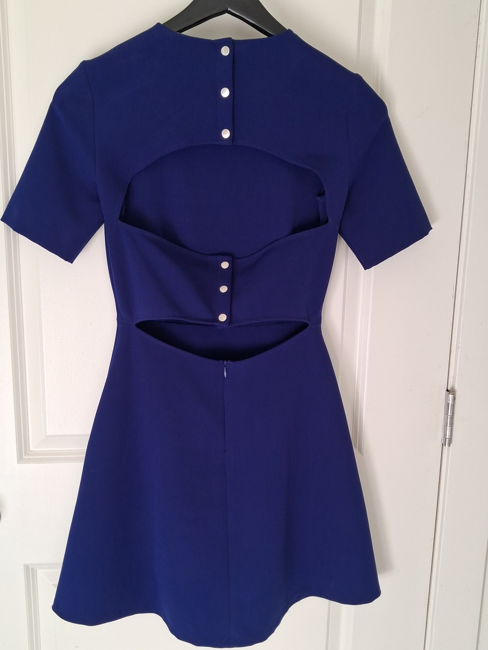 Zara Cobalt Blue Cutout Snap Back Mini Skater Dress, Small (S) - Picture 3 of 4
